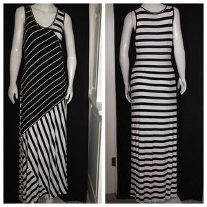 Fever Black and White Striped Maxi Dress ~ Large